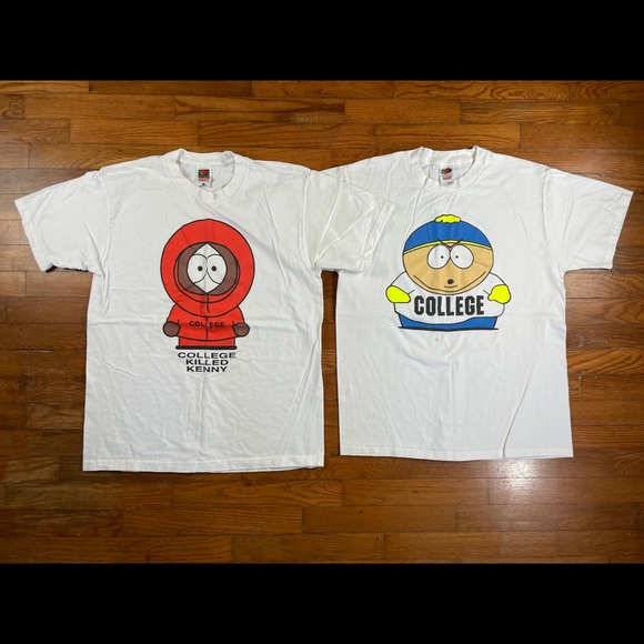 Fruit of the Loom Other - Vtg 90s Southpark Cartman Kenny College Comedy Central T-Shirt 2Lot Size L Rare